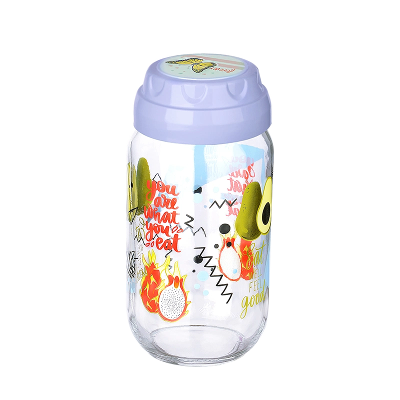 Vintage Dekoratif Desenli Cam Kavanoz 1000 Ml - 33,8 Oz - Avokado