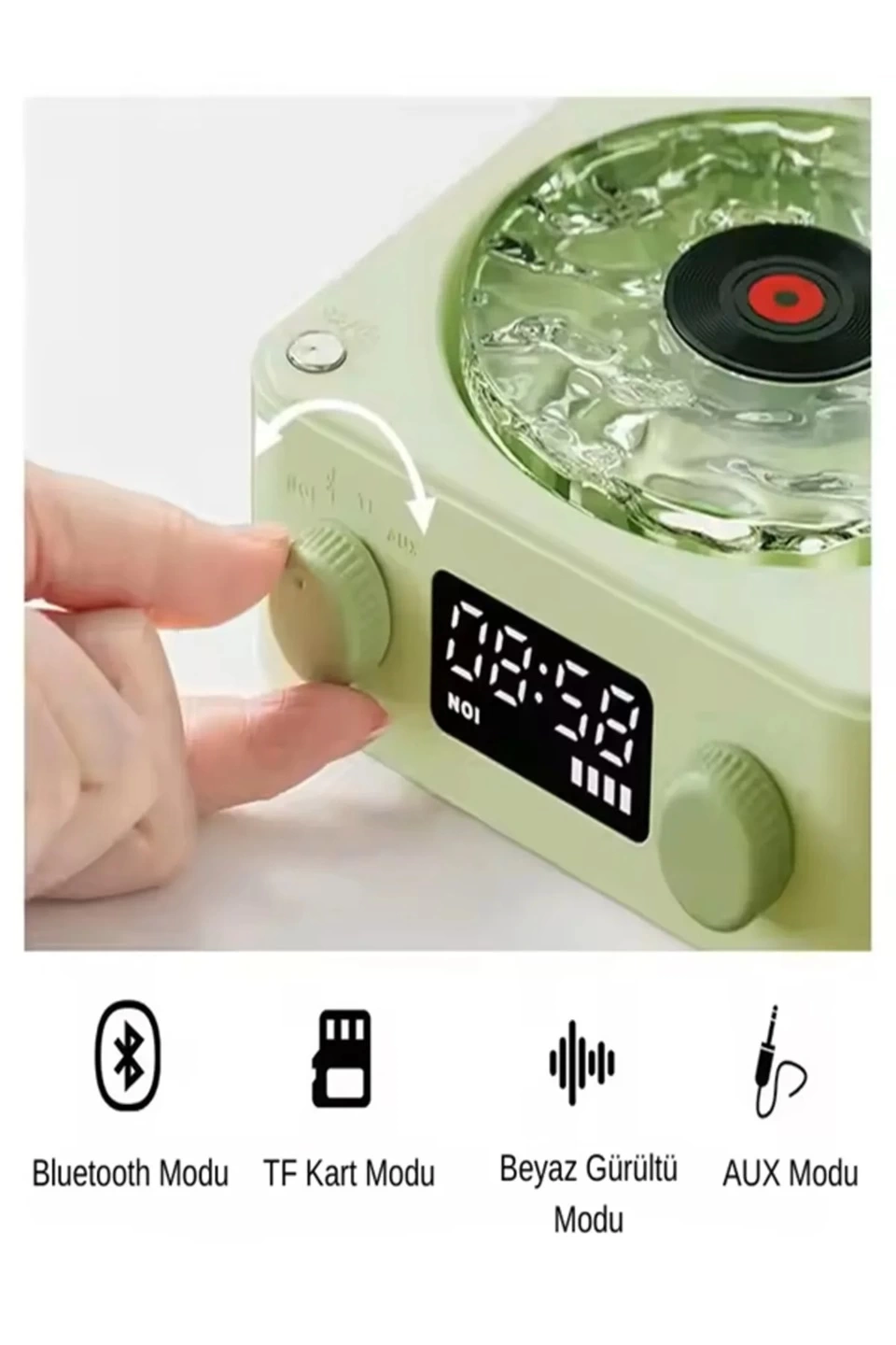 Waves Nostalji Plak Görünümlü Bluetooth Hoparlör 3d Ses Dalgası Retro Müzik Plak Yeşil