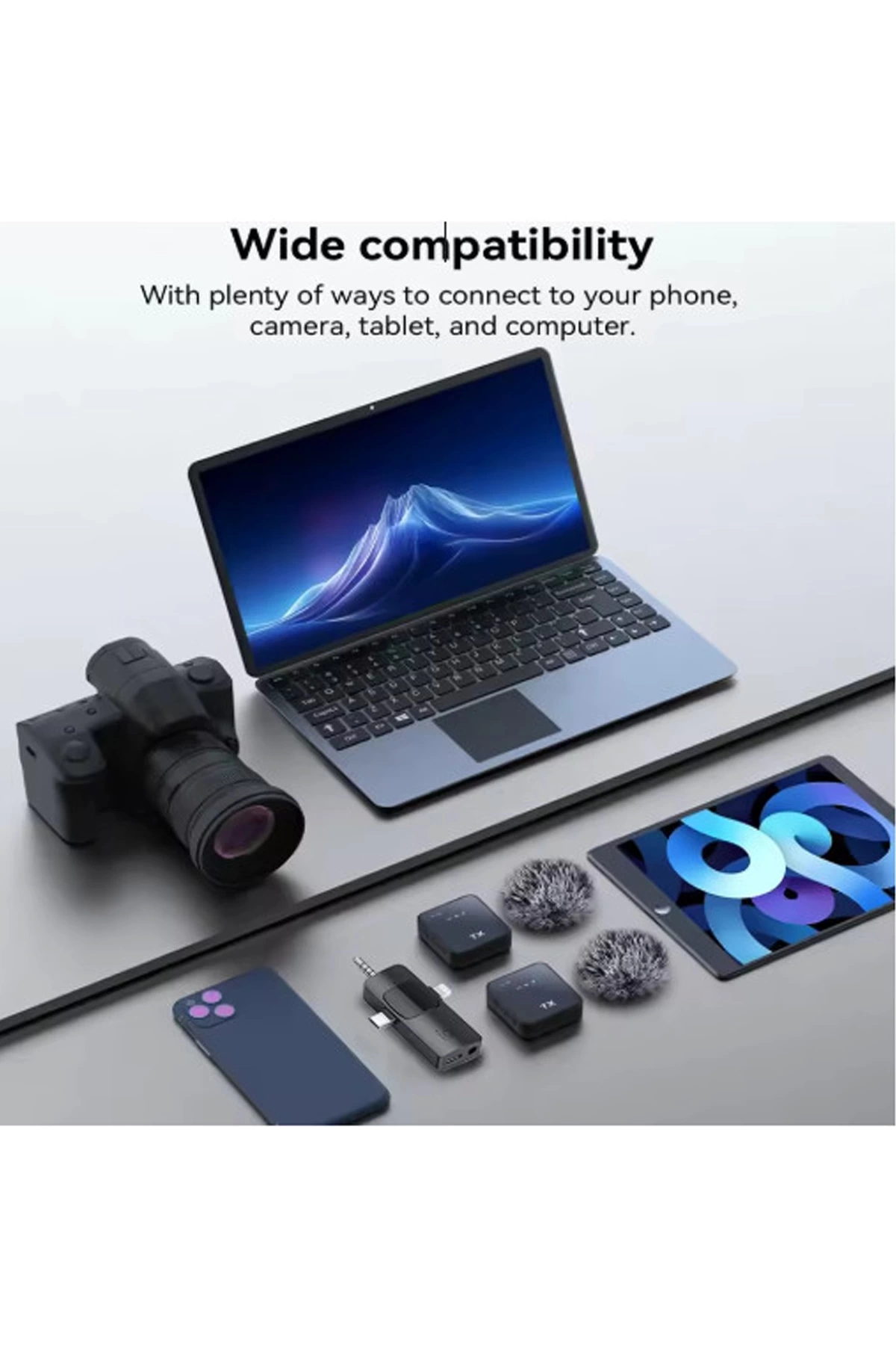 Yüksek Kalite Profesyonel 3 In 1 Kablosuz Taşınabilir Yaka Mikrofonu Tüylü