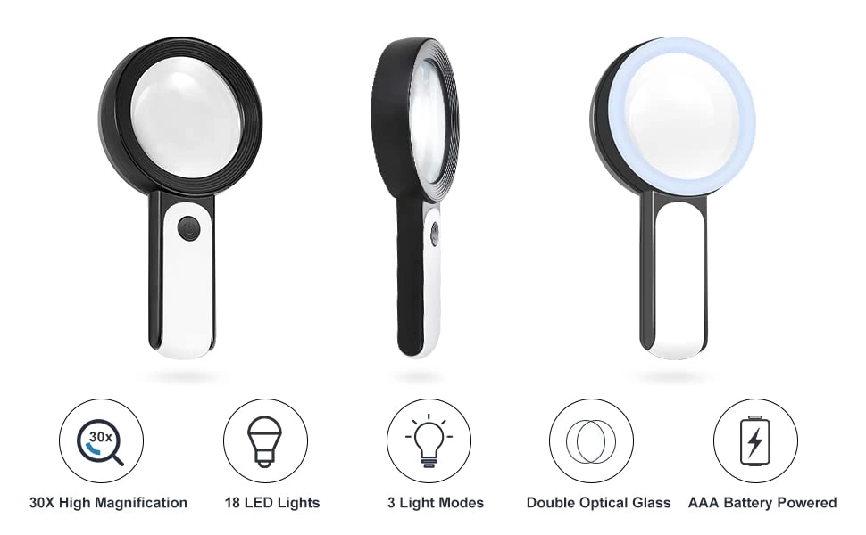 30x 12ışıklı Büyüteç Taşınabilir Çıft Katmanlı Optik Cam Okuma Büyüteç 229018