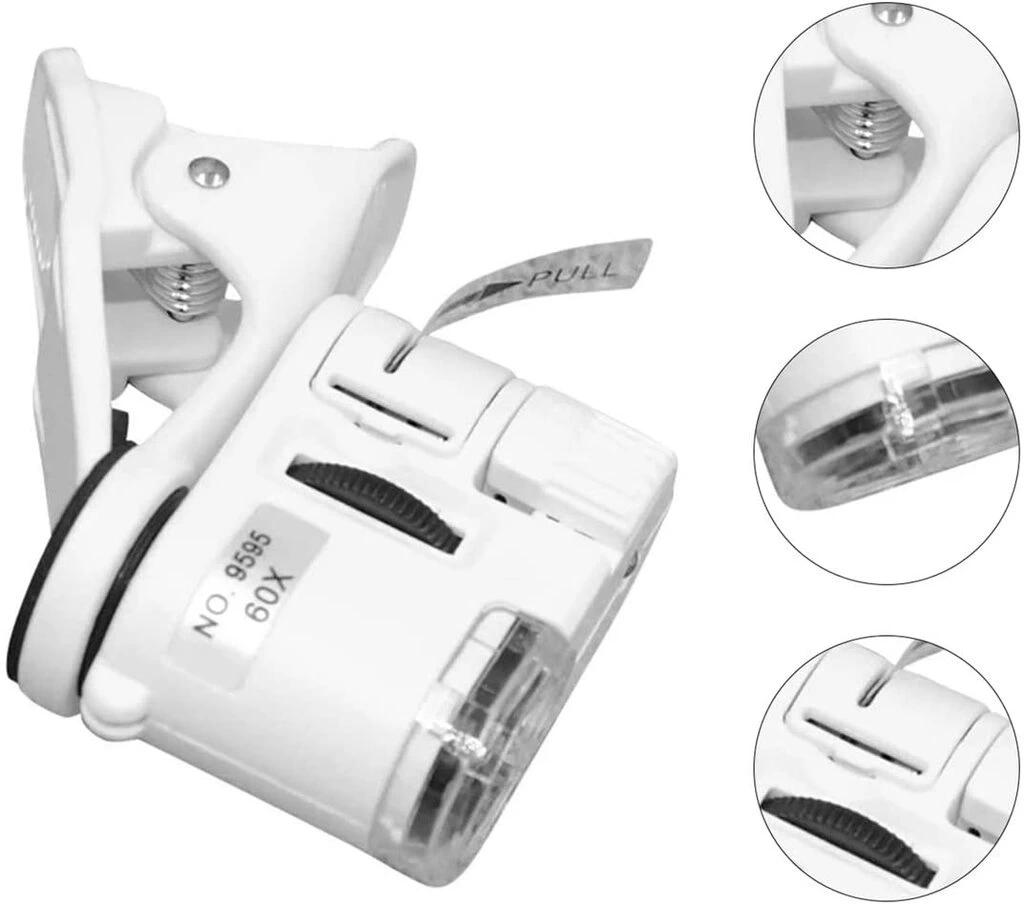 60x Mini Cep Telefonu Için Mandallı Mikroskop Uv Ledli Büyüteç Model Al2431