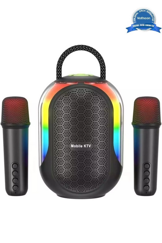 Bluetooth Çift Mikrofonlu Kablosuz Karaoke Rgb Işıklı Yüksek Sesli Müzik 4 Ses Degıstırme