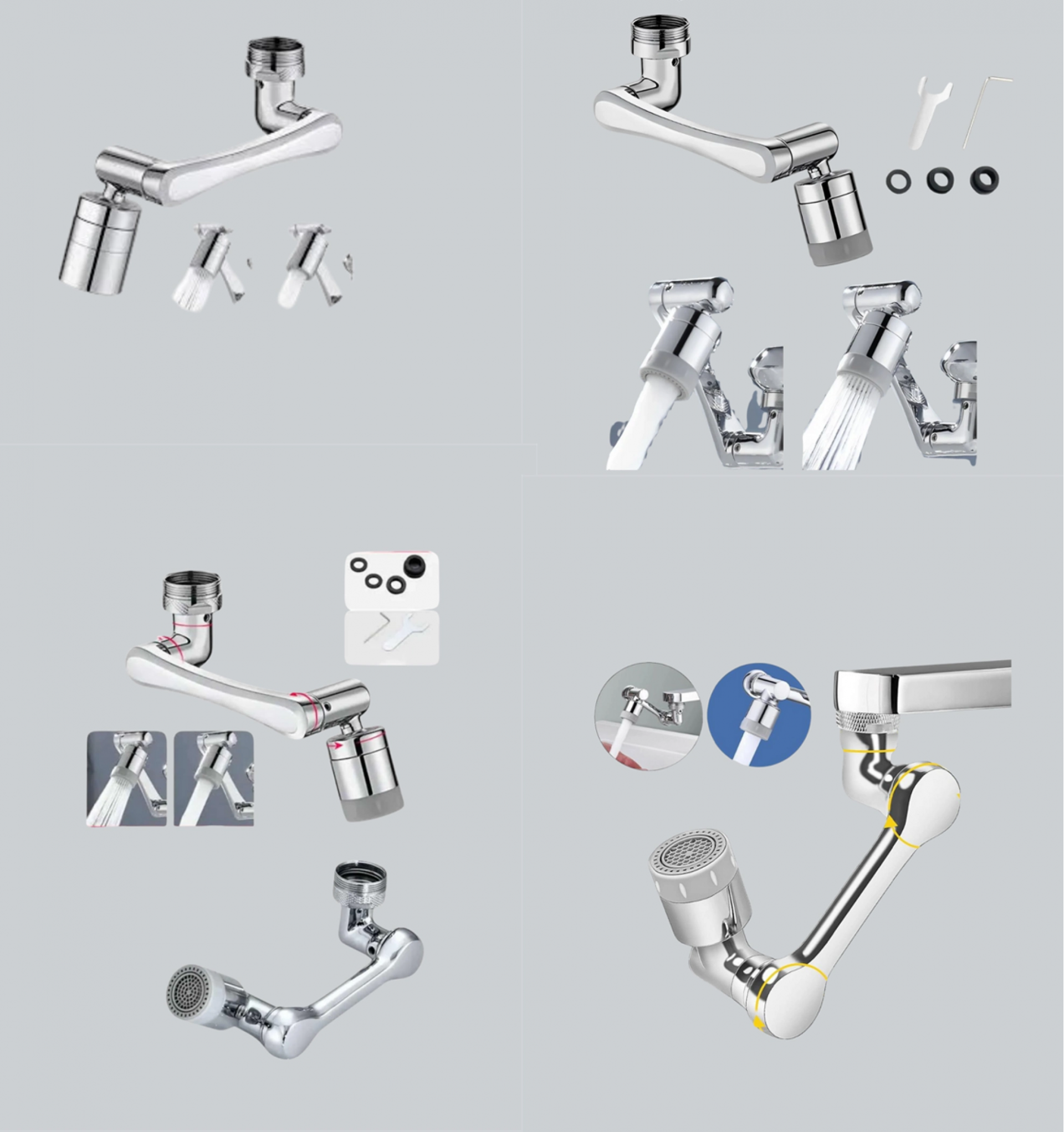 Esnek 1080° Musluk Başlığı 3 Eklemli Hareketli Su Modlu Lavabo Aparatı