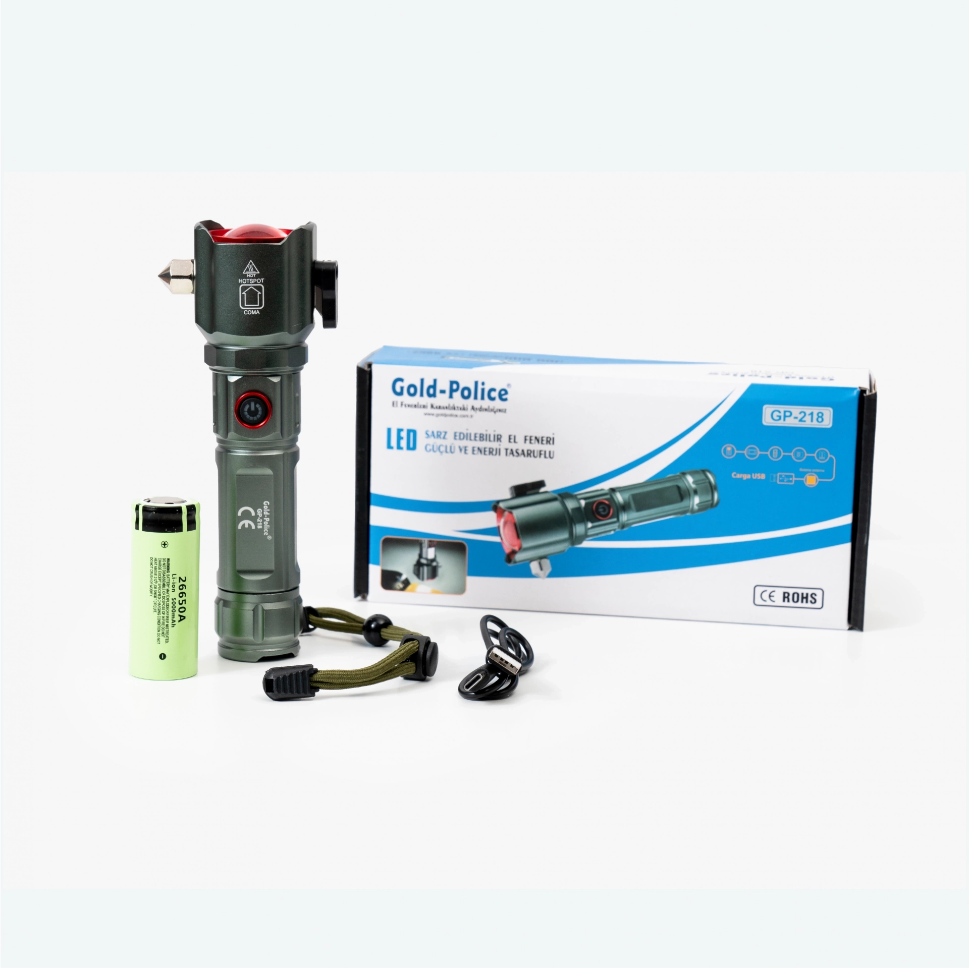 Gold Police Gp-218 Acil Durum El Feneri Güçlü Tg Led 3000 Lümen