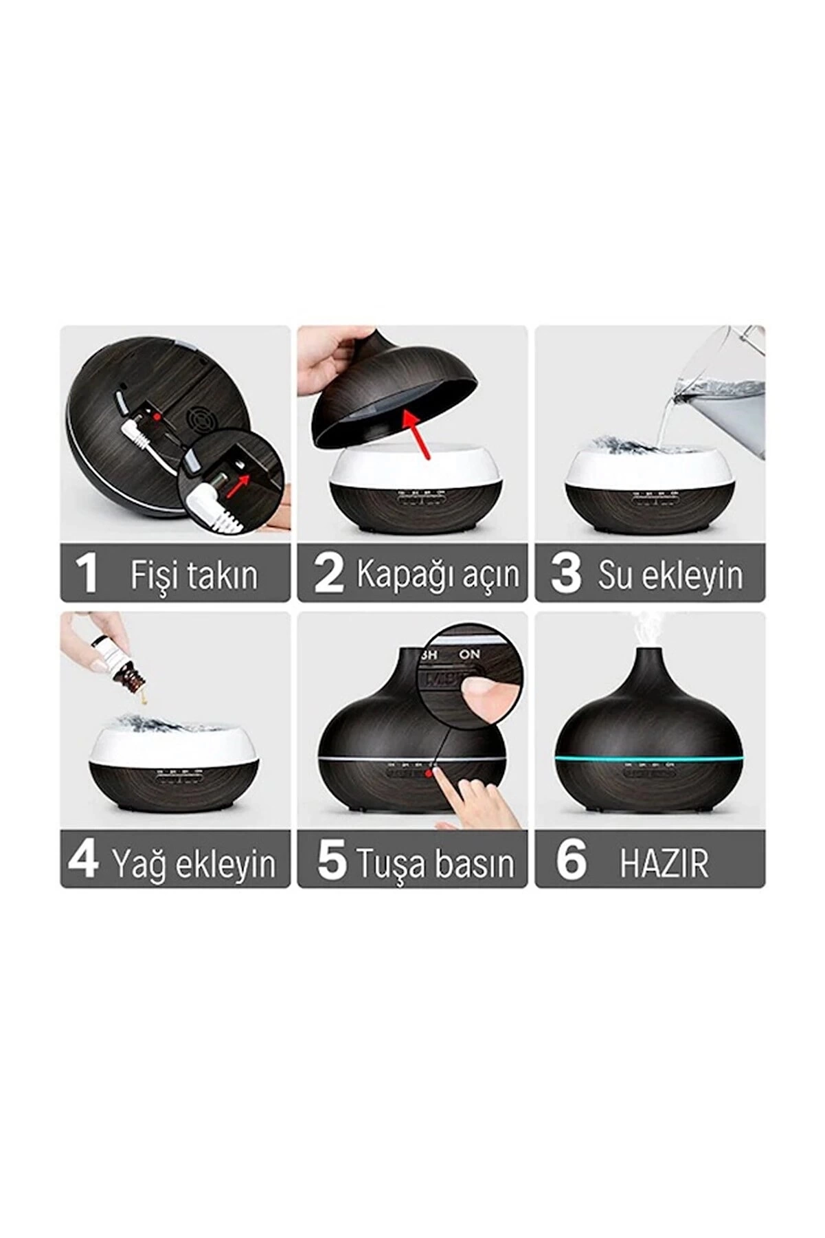 Hava Nemlendirici 7 Led Işıklı Aromatik Oda Kokusu 550 Ml Kahve Aroma Difüzörü Buhar Makinası