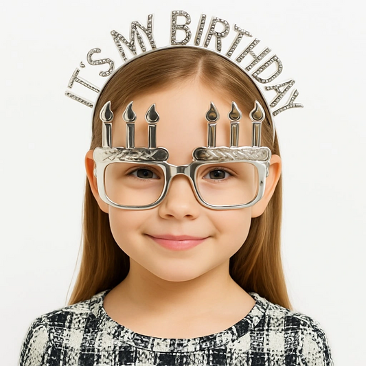 İt&amp;#39;s My Birthday Yazılı Taç Ve Mum Şekilli Gözlük Seti Gümüş Renk