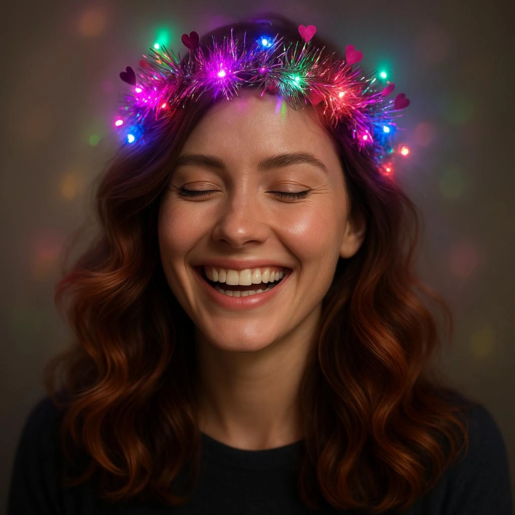 Kalp Püsküllü Gece Parıltısı 3 Modlu Led&amp;#39;li Işıklı Taç Fuşya Renk