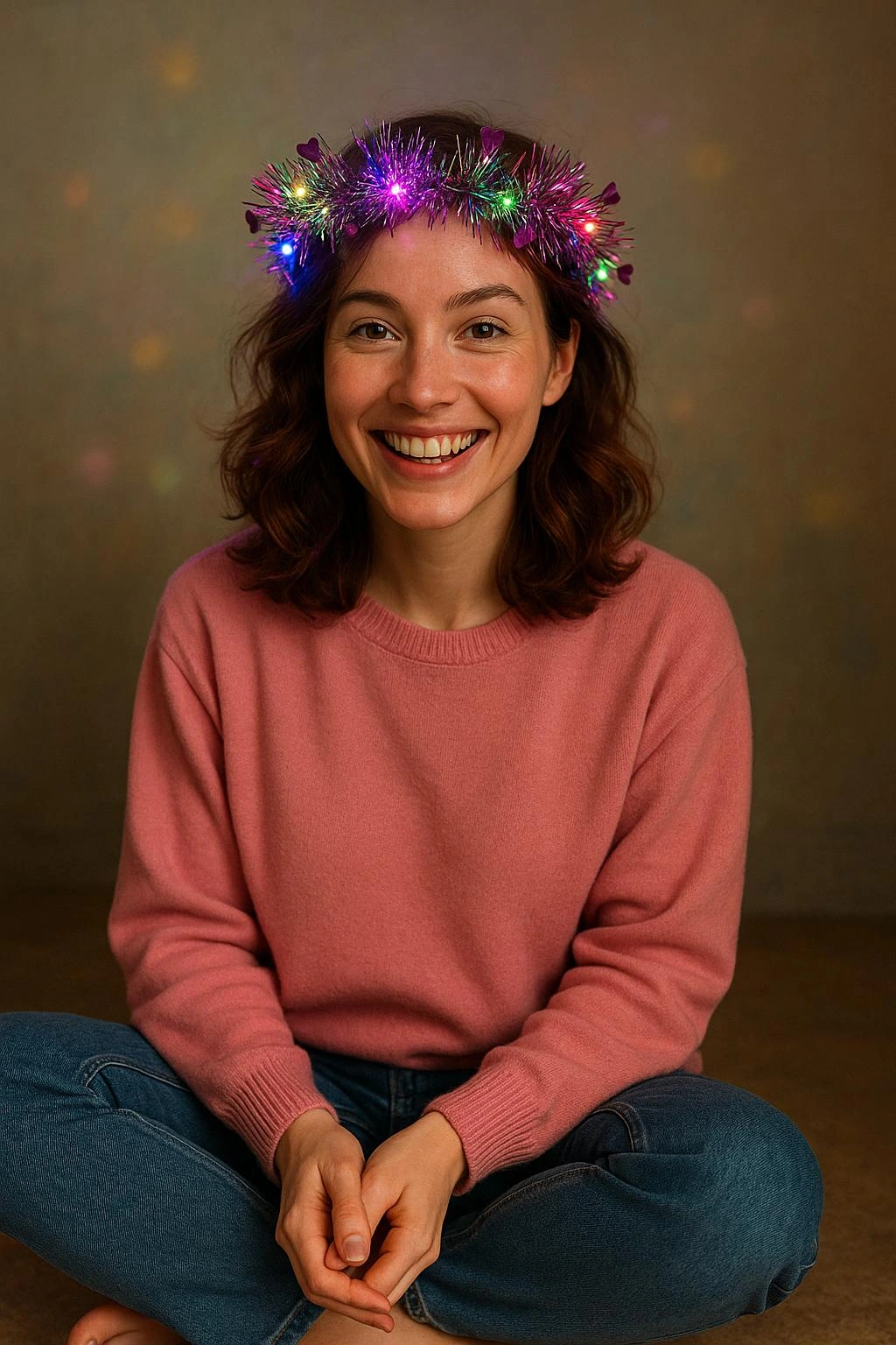 Kalp Püsküllü Gece Parıltısı 3 Modlu Led&amp;#39;li Işıklı Taç Fuşya Renk