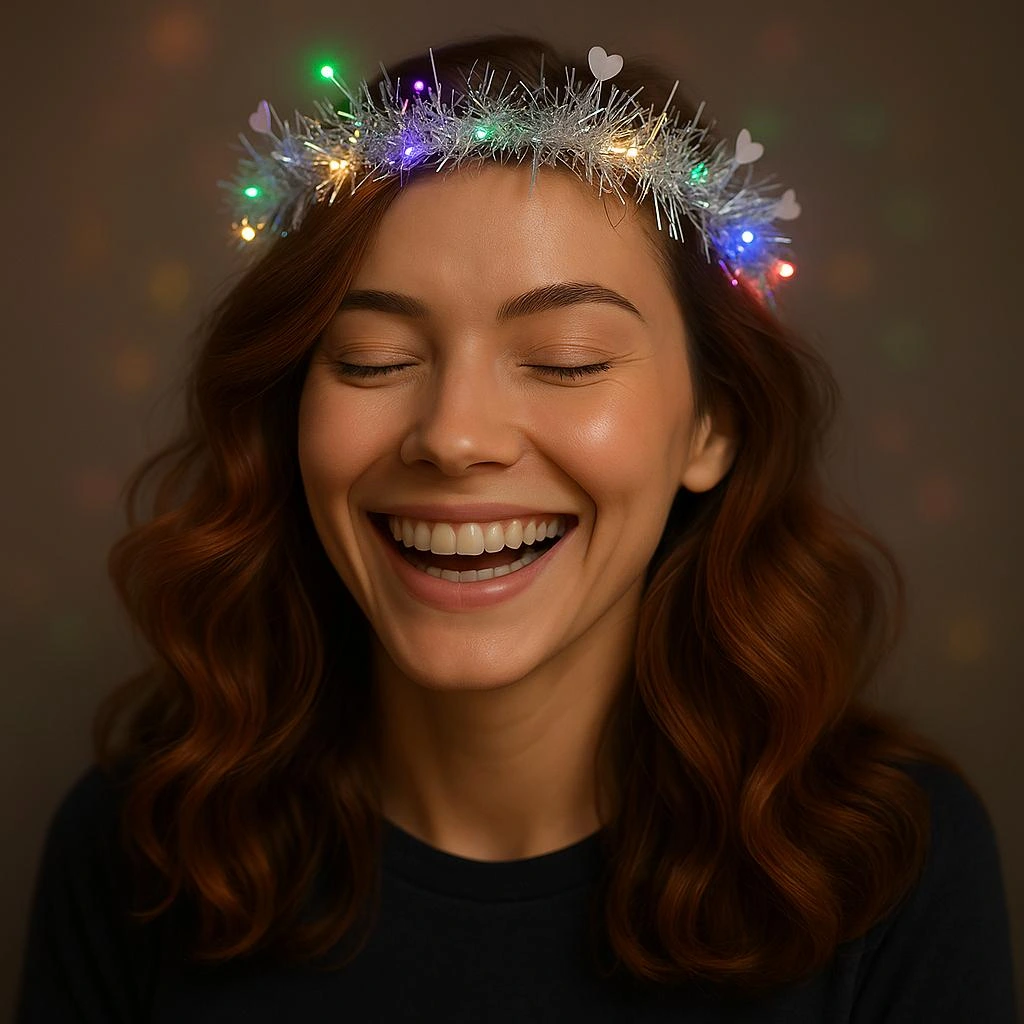 Kalp Püsküllü Gece Parıltısı 3 Modlu Led&amp;#39;li Işıklı Taç Gümüş Renk