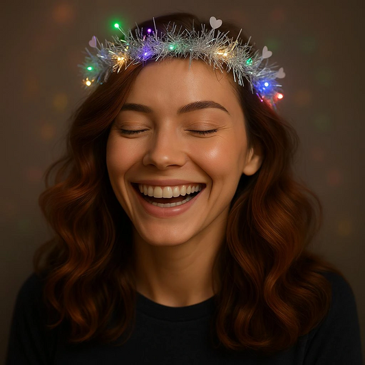 Kalp Püsküllü Gece Parıltısı 3 Modlu Led&amp;#39;li Işıklı Taç Gümüş Renk