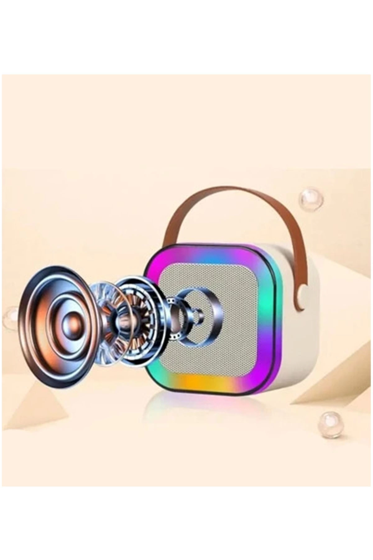 Karaoke Kablosuz Hoparlör Mikrofonlu Rgb Işıklı Bluetooth Speaker Tf Kart/usb Beyaz