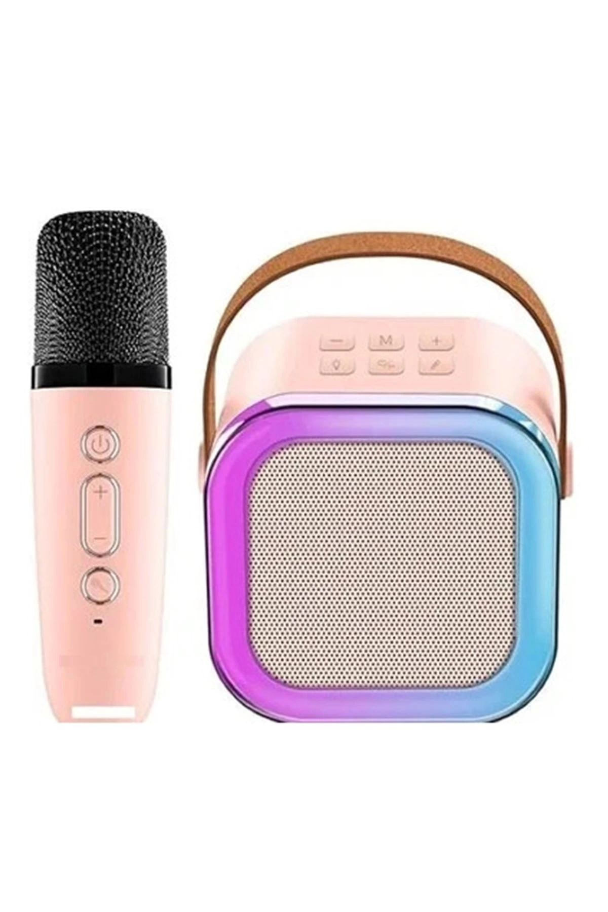 Karaoke Kablosuz Hoparlör Mikrofonlu Rgb Işıklı Bluetooth Speaker Tf Kart/usb Pembe
