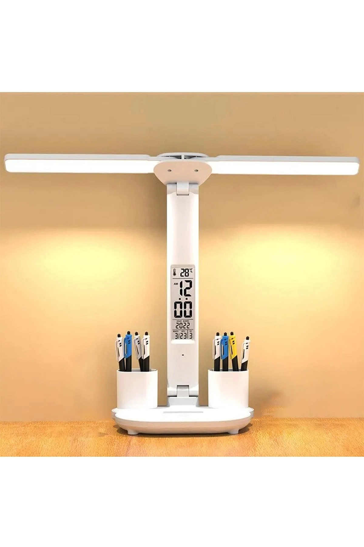Led Dokunmatik Katlanabilir Masa Lambası Takvim Sıcaklık Saat Şarjlı Masa Lambası