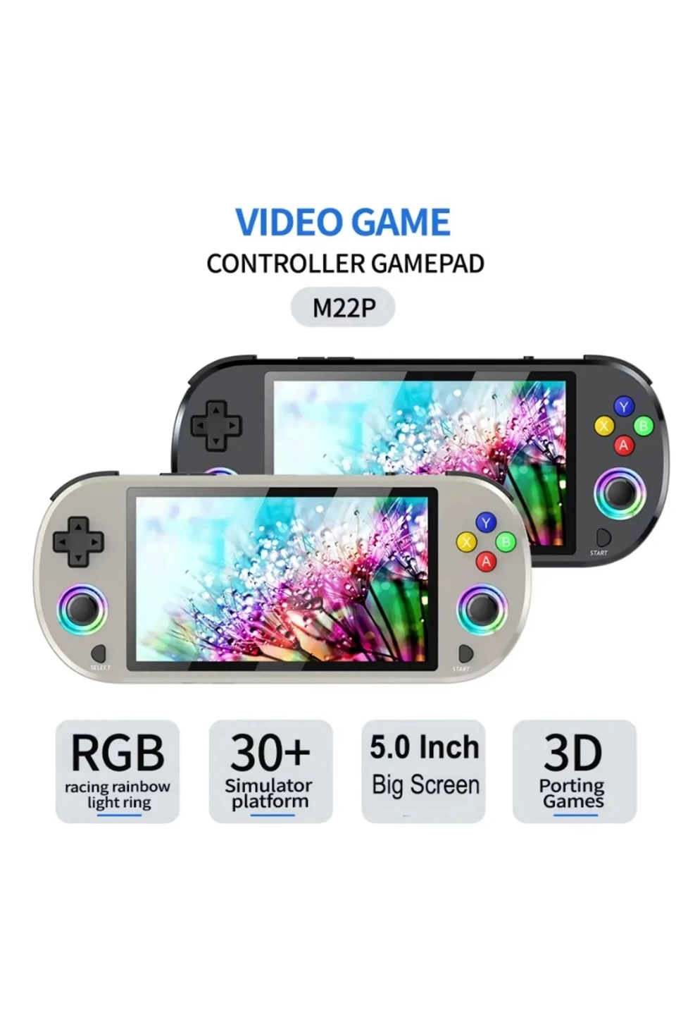 M22 Pro Retro Oyun Konsolu 5.0 ’’ıps Ekran Dahili 20000+ Oyun Emülatörleri Rgb Led Joystick