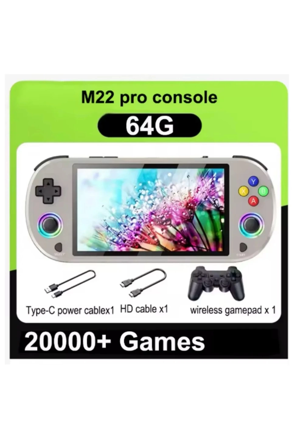 M22 Pro Retro Oyun Konsolu 5.0 ’’ıps Ekran Dahili 20000+ Oyun Emülatörleri Rgb Led Joystick