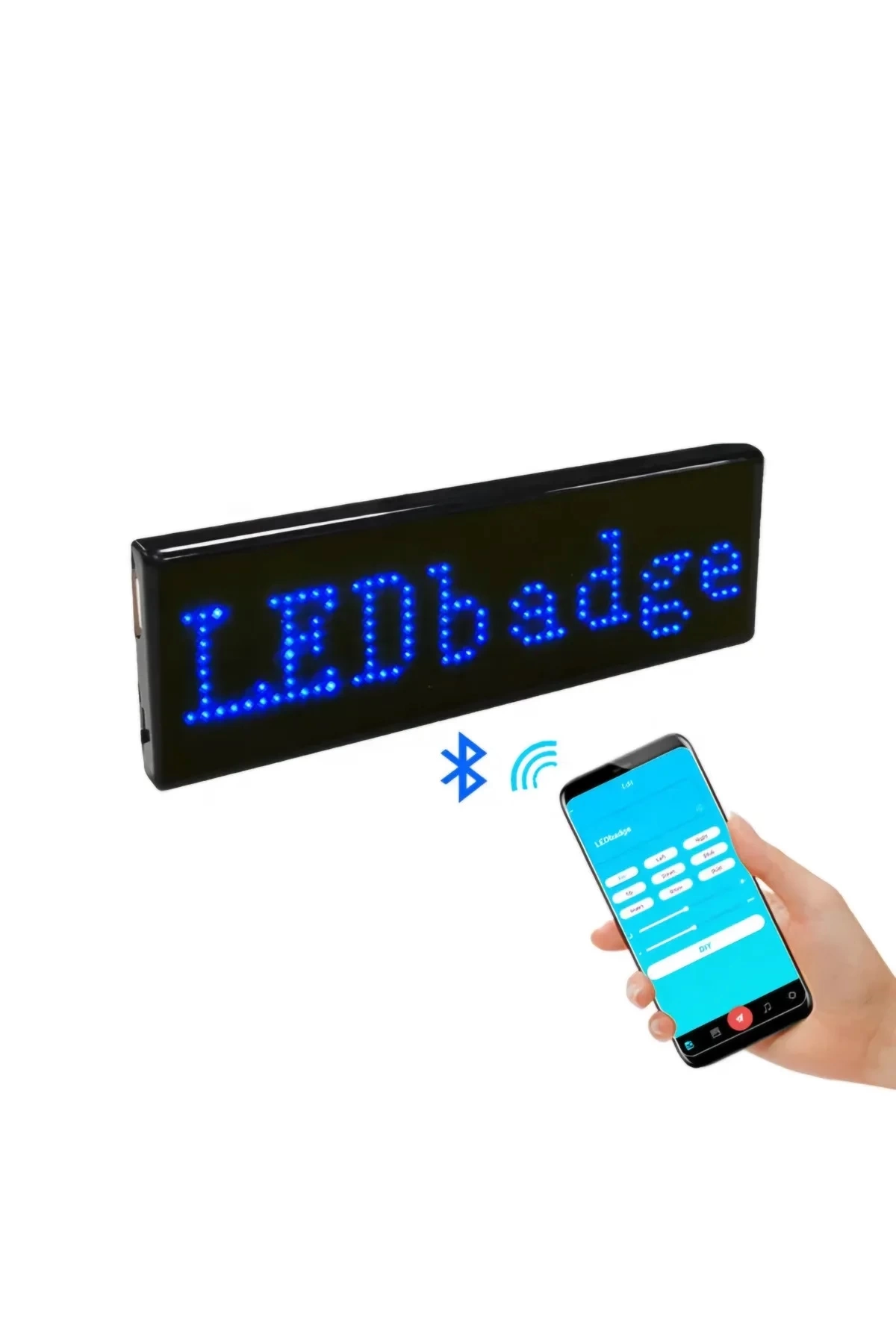 Matrix Kayan Led Yaka Rozeti Mobil Kontrollü Dijital Etiket 9×3cm