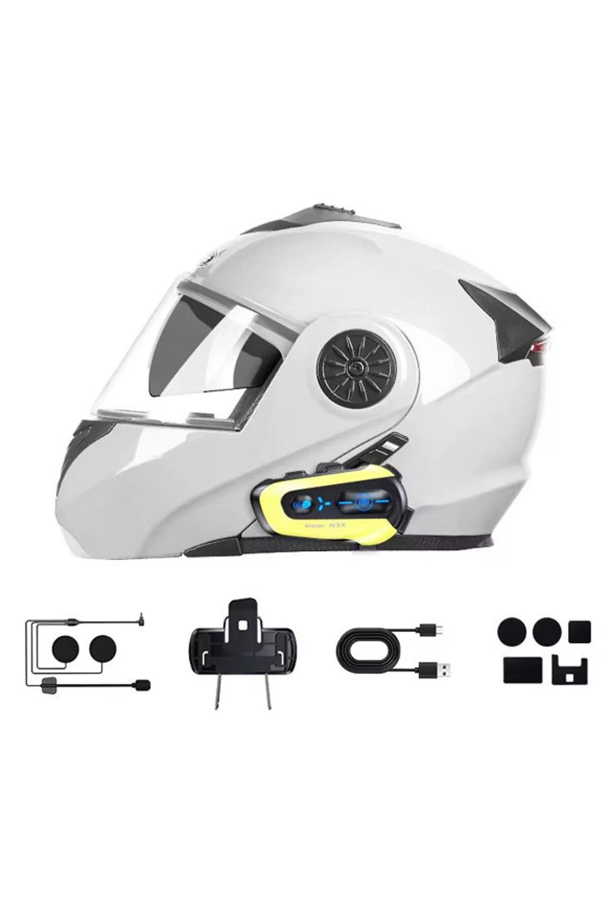 N3x Rgb Işıklı Intercom 3 Kişi Bağlantılı 1000mah Motosiklet Bluetooth Kulaklık Seti