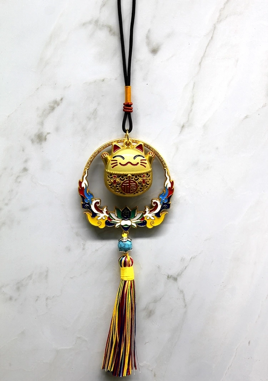 Renkli Püsküllü Şans Kedisi Feng Shui Askılık Alk4452