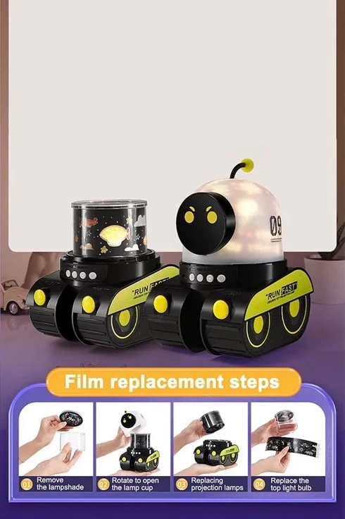 Robot Projeksiyon Gece Lambası Hoparlörlü Şarjlı Yıldızlı Gökyüzü Temalı Led Projeksiyon Lambası