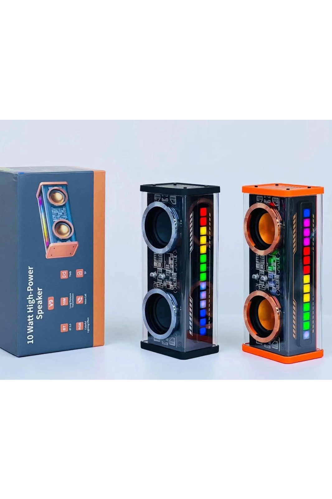 Şeffaf Mecha Müzik Tws Stereo Rgb İşıklı Hoparlör Kablosuz Bluetooth 5.0 Taşınabilir Hoparlör V9