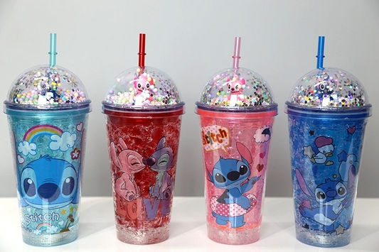 Sevimli Stitch Işıklı Pipetli Pullu Suluk & Bardak 400 Ml Alk3146