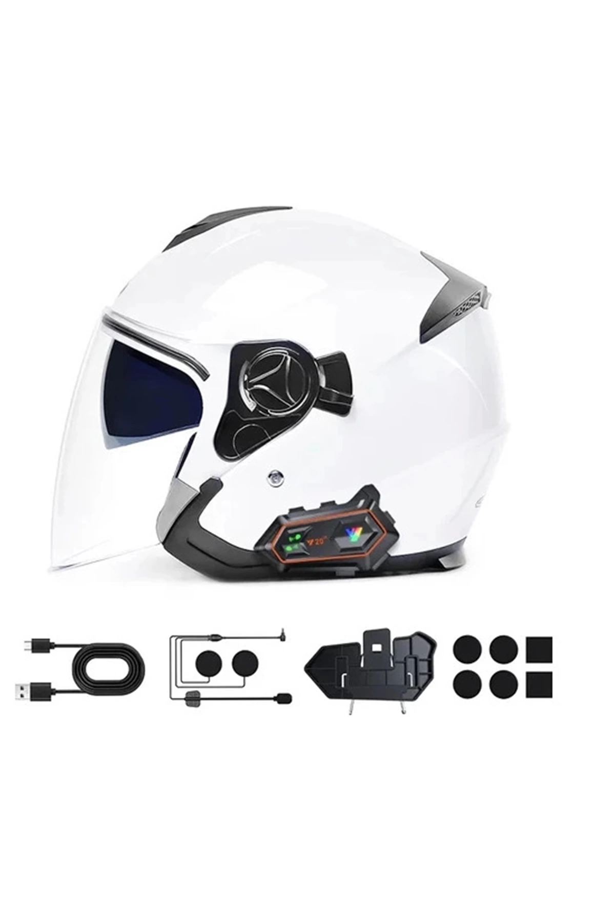 Y20 2x 1000m Telsiz Mesafeli 2 Kişi Bağlantılı Bluetooth Kask Kulaklık Fenerli İntercom