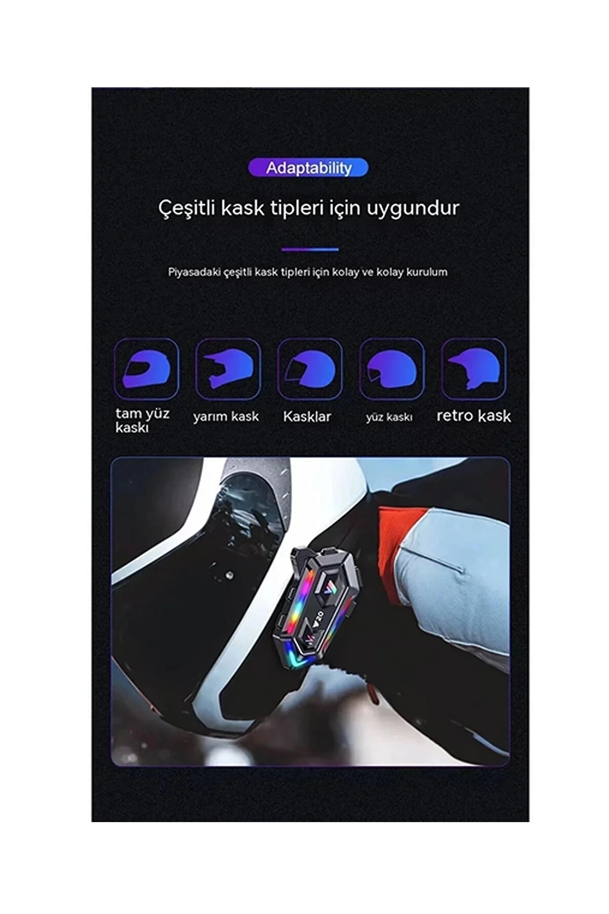 Y20 Motor Kurye Kask Kulaklık Rgb Modlu Bluetooth Motosiklet Kulaklık 5.3 Bluetooth Interkom