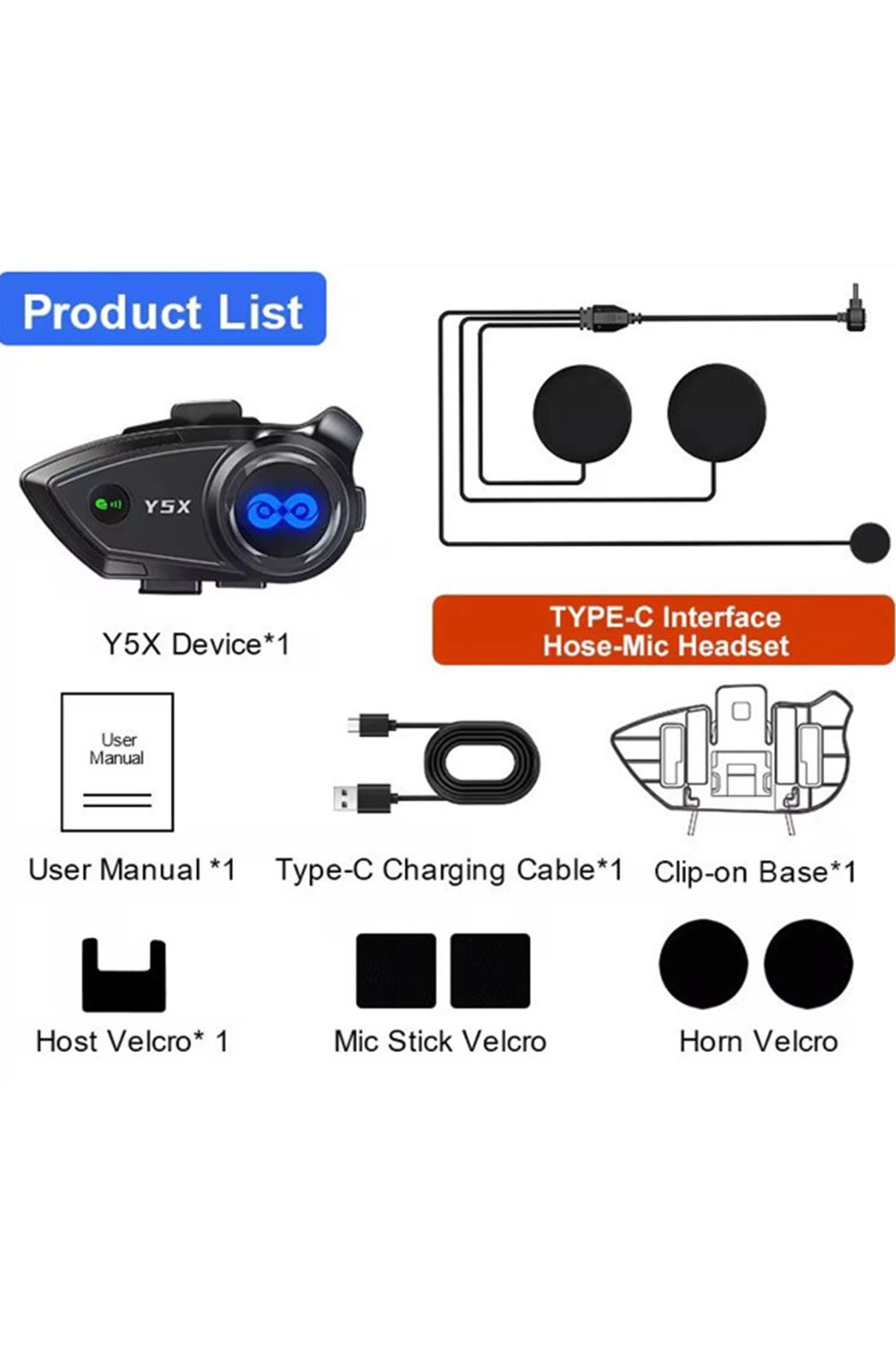 Y5x Rgb Işıklı Intercom 5 Kişi Bağlantılı 1000mah Motosiklet Bluetooth Kulaklık Seti