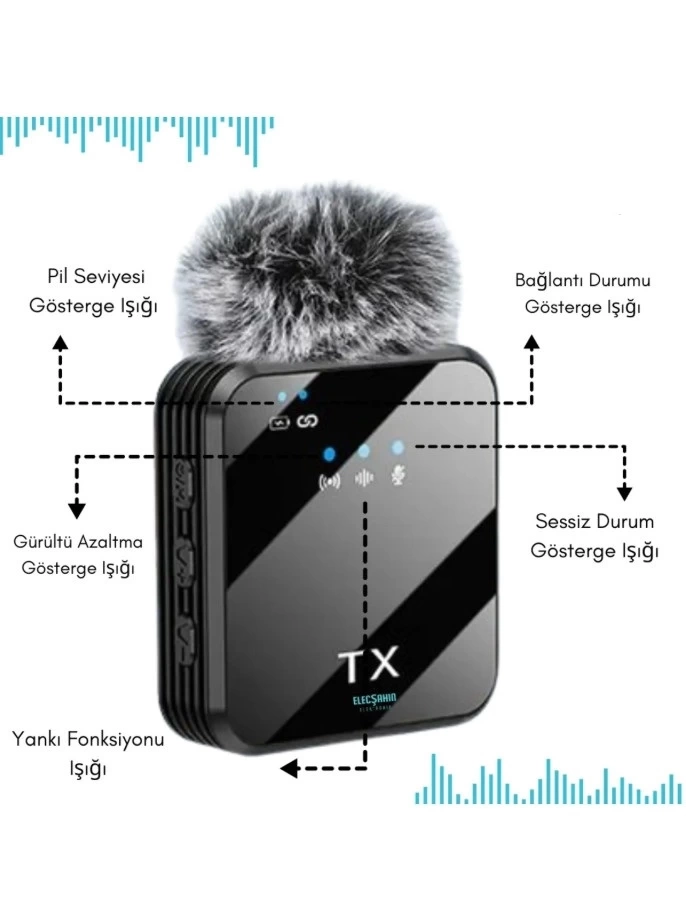 Yüksek Kalite Profesyonel 3 In 1 Kablosuz Taşınabilir Yaka Mikrofonu Tüylü